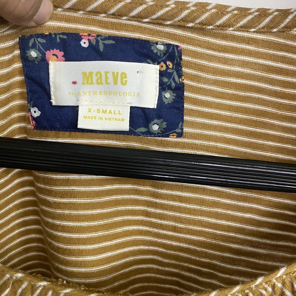 Anthropologie Maeve Kenley Mustard Yellow Striped Long Sleeve Top Size XSmall - Picture 10 of 12